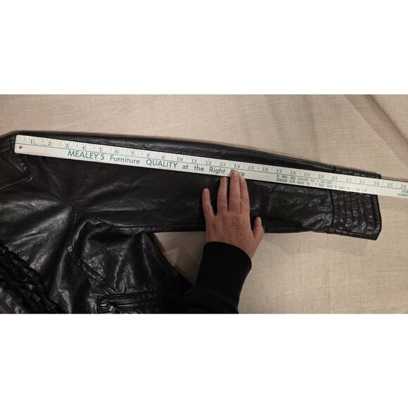 Vtg Y2K 90s Rampage Faux Leather Black Jacket Ruffle Women's M - Picture 10 of 14